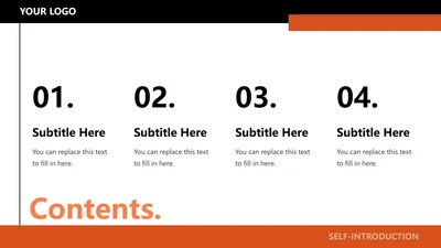 目录页-橙色简约杂志风英语自我介绍简历PPT单页