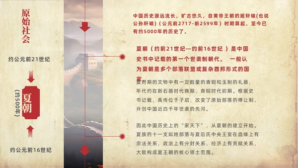 褐色大气实拍长城中国历史发展史PPT