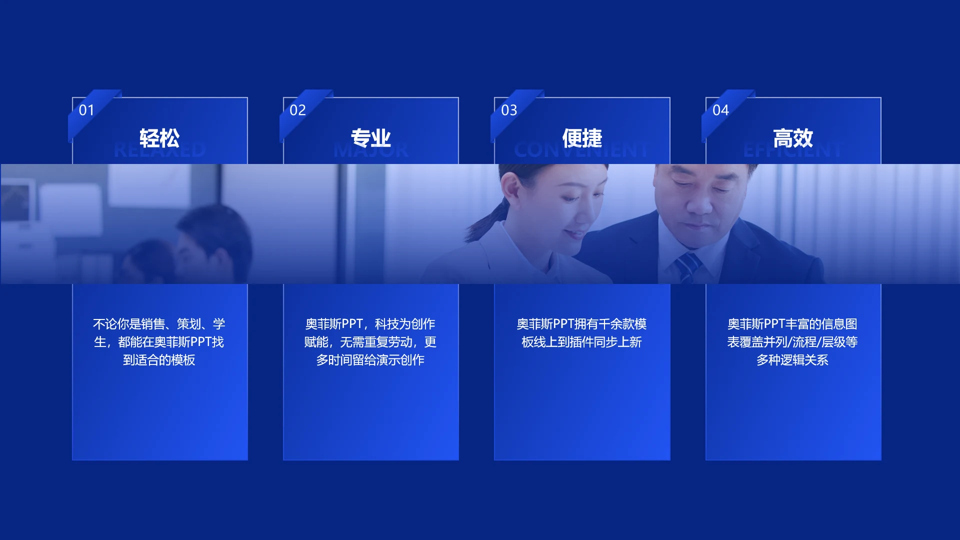 蓝色商务图文并列关系4项PPT图文页