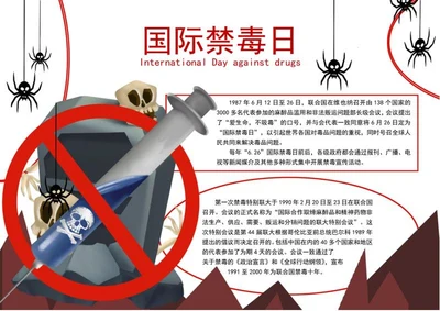 墓碑枯髅国际禁毒日手抄报word模板