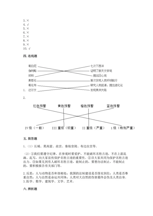 部编版六年级下册道德与法治期末达标卷附参考答案【基础题】.docx