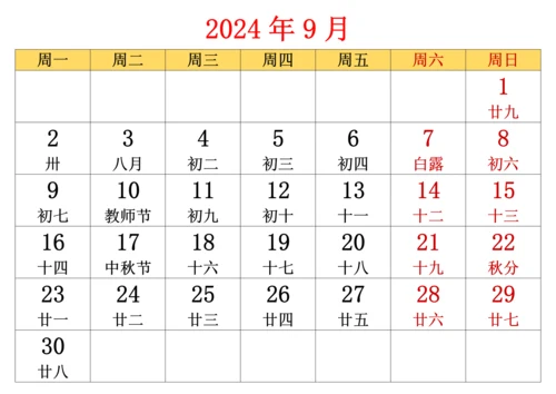 2024年全年日历表含农历(每月一张可打印).docx