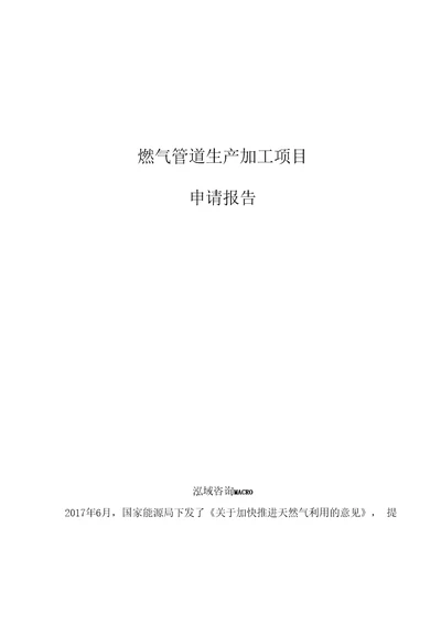 燃气管道生产加工项目申请报告参考模板