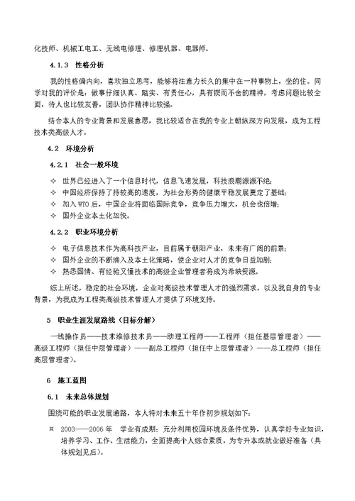 电子信息技术专业大学生职业生涯规划(共6页)