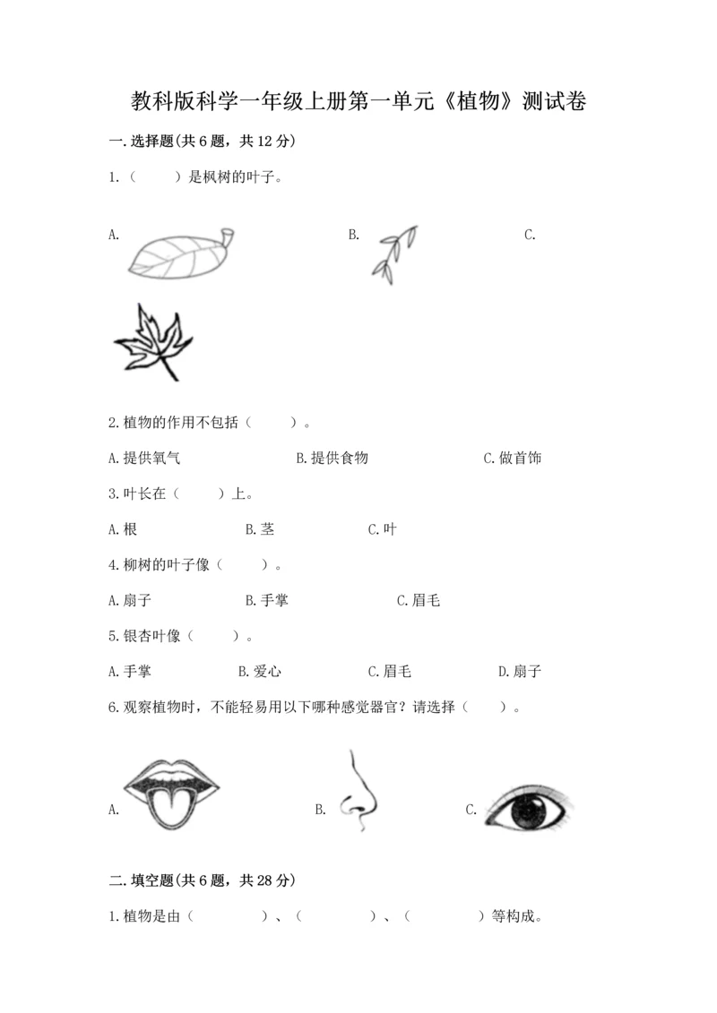 教科版科学一年级上册第一单元《植物》测试卷（b卷）.docx