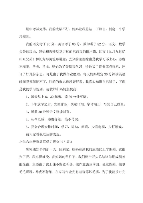 小学六年级寒暑假学习计划书5篇