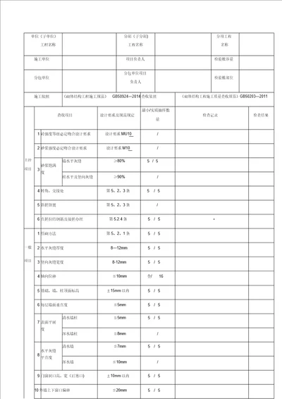 砖砌体检验批质量验收记录