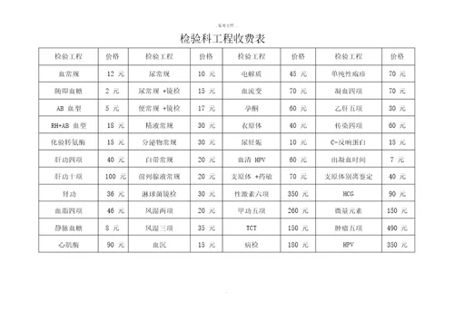 检验项目价格表