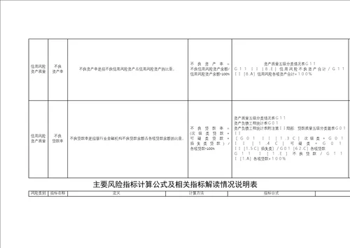 主要风险指标计算公式及相关指标解读情况说明表