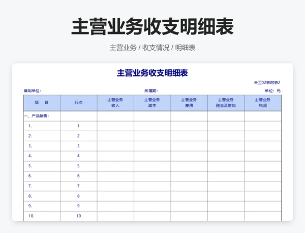 主营业务收支明细表