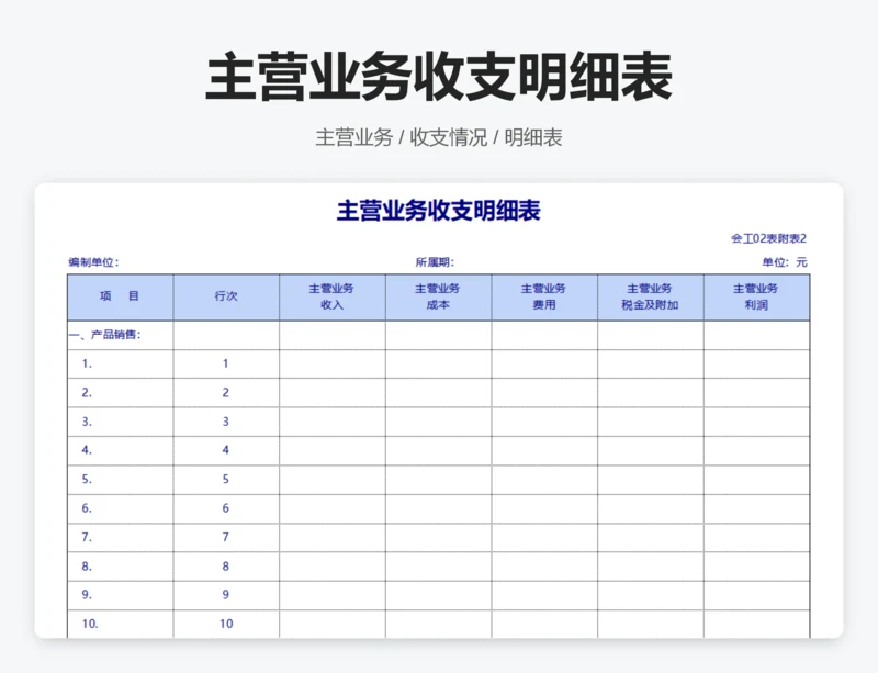 主营业务收支明细表