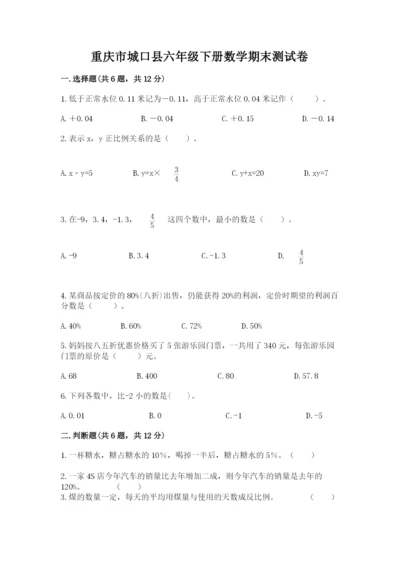 重庆市城口县六年级下册数学期末测试卷精编.docx