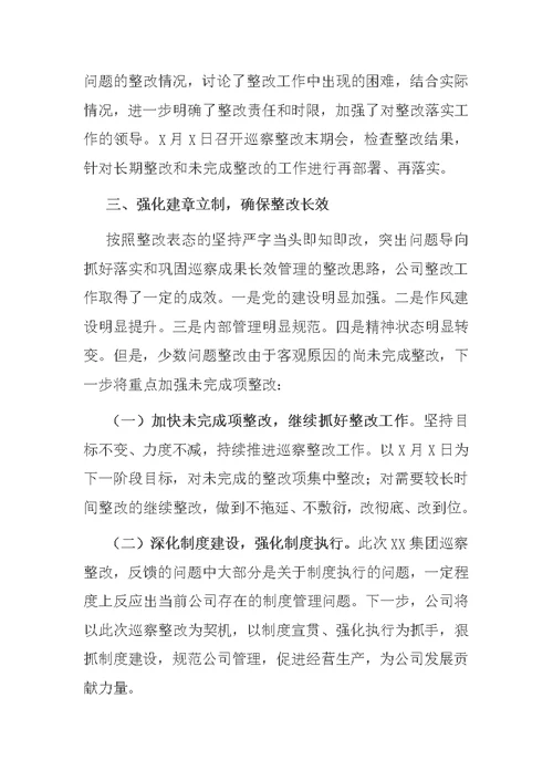 国企党支部主要负责人组织落实巡察整改工作情况报告