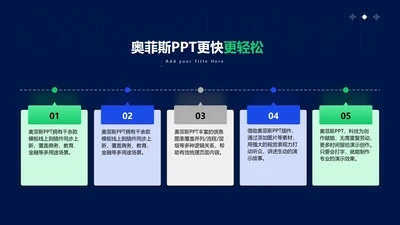 深蓝色简约风并列关系5项PPT内容页