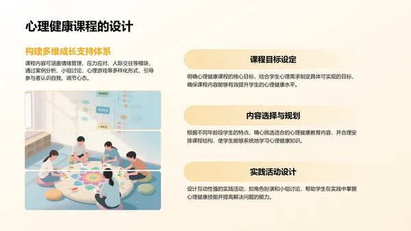 橙色插画风风校园心理健康讲座PPT模板