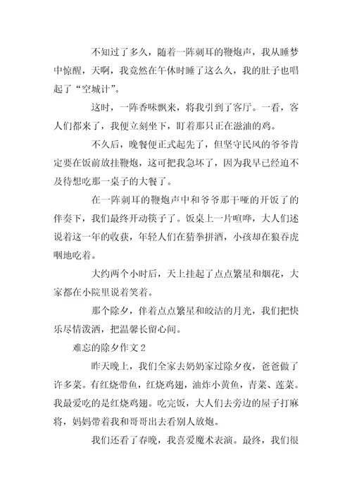 2023年难忘的除夕作文
