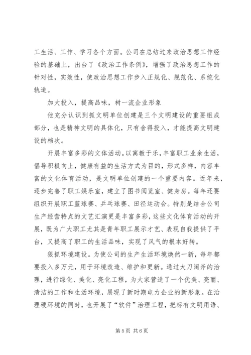 电力公司党委书记同志记功材料 (7).docx