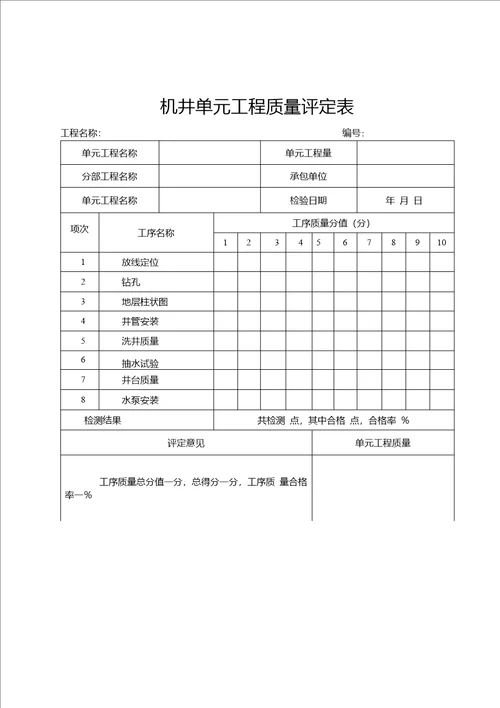 土地整理质量评定表