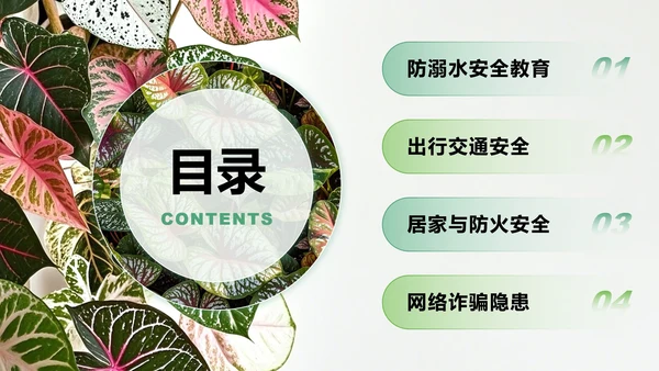 绿色植物小清新风暑假安全教育主题PPT模板