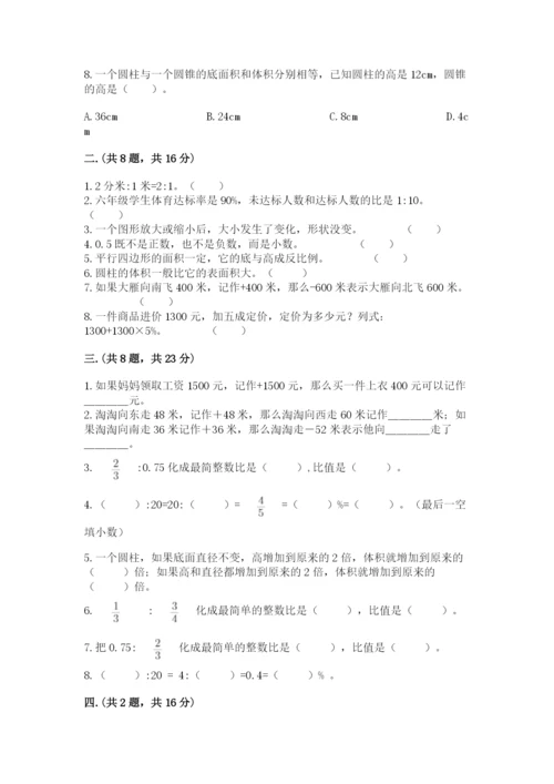 人教版数学小升初模拟试卷含完整答案【考点梳理】.docx