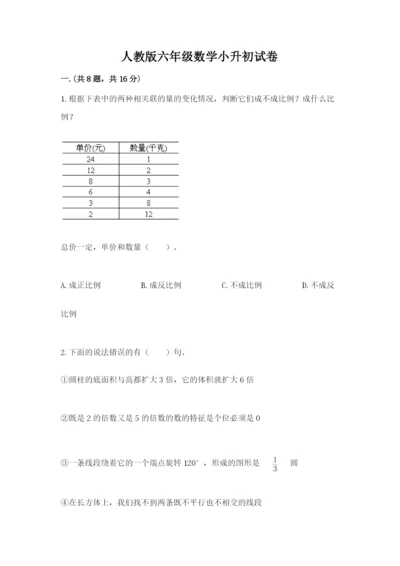人教版六年级数学小升初试卷附参考答案【实用】.docx