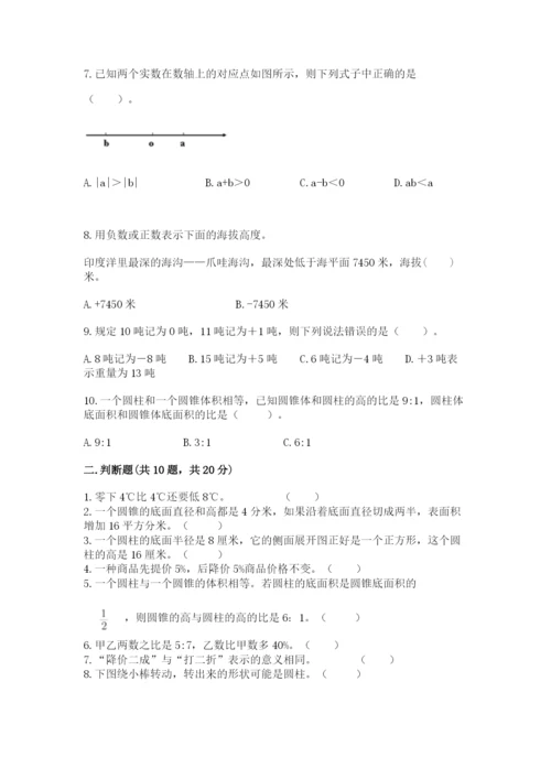 小学数学六年级下册小升初真题模拟测试卷附参考答案(满分必刷).docx