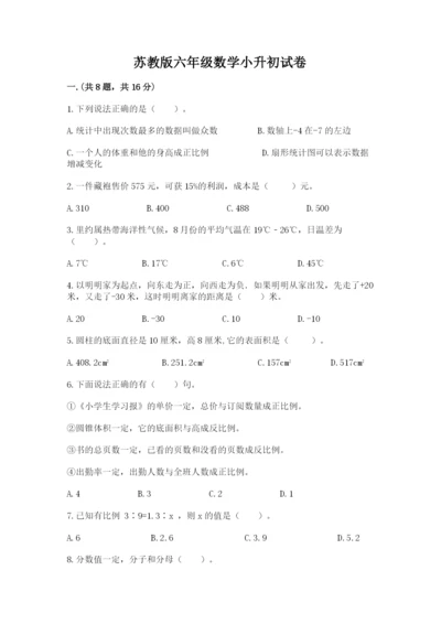 苏教版六年级数学小升初试卷及参考答案（黄金题型）.docx
