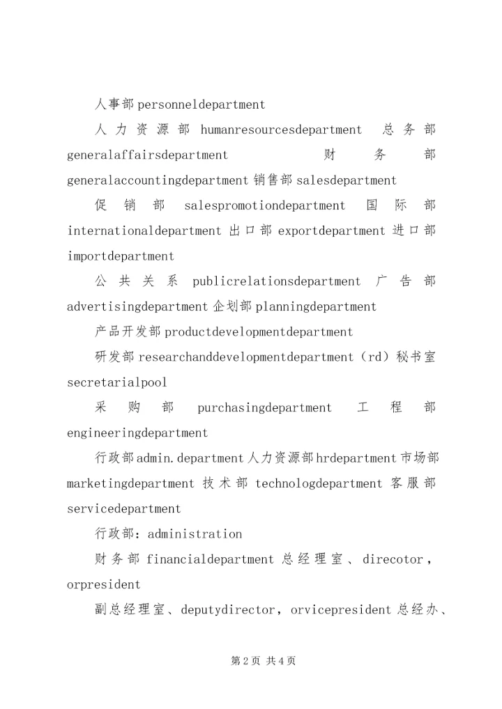 公司部门英文名 (4).docx