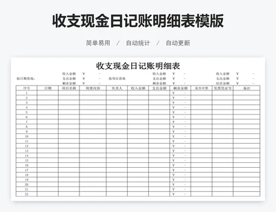 收支现金日记账明细表模版