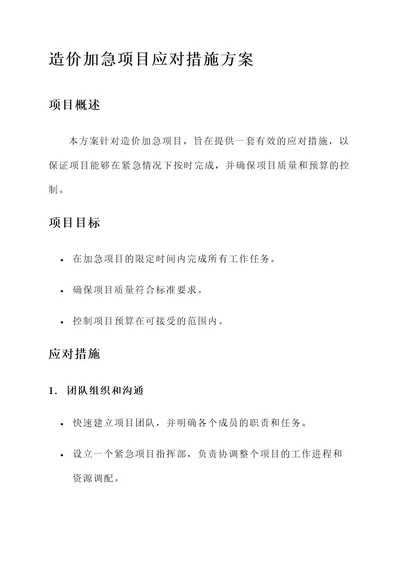 造价加急项目应对措施方案