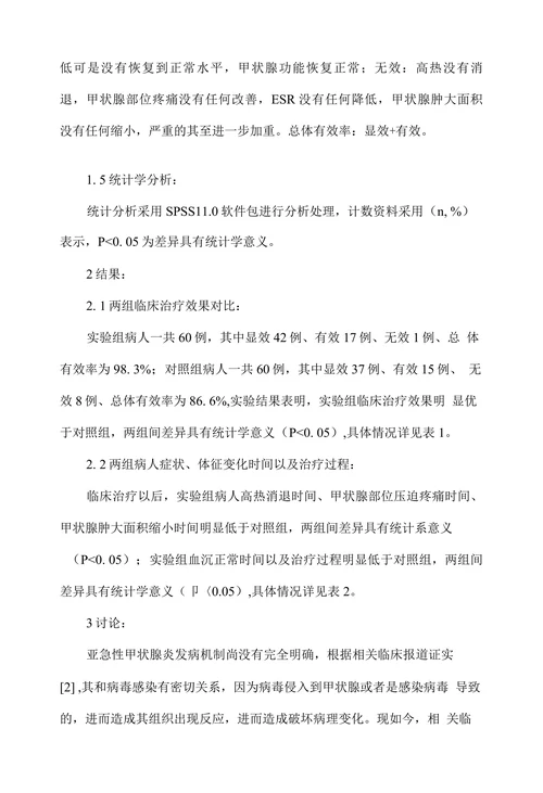 甲状腺内注射泼尼松龙治疗亚急性甲状腺炎疗效研究