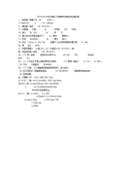 2019八年级物理下学期期中检测试题新人教