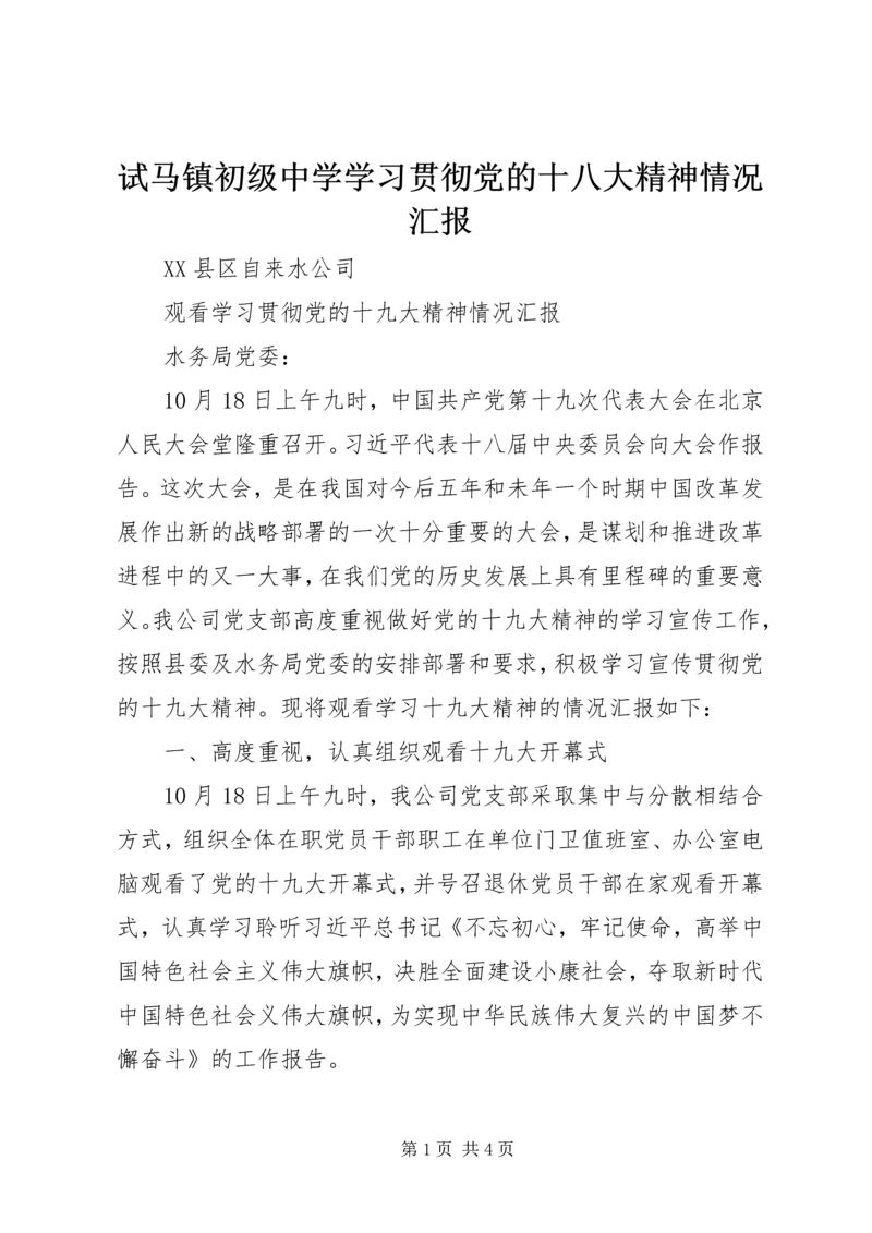 试马镇初级中学学习贯彻党的十八大精神情况汇报 (3).docx