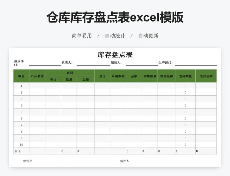 仓库库存盘点表excel模版