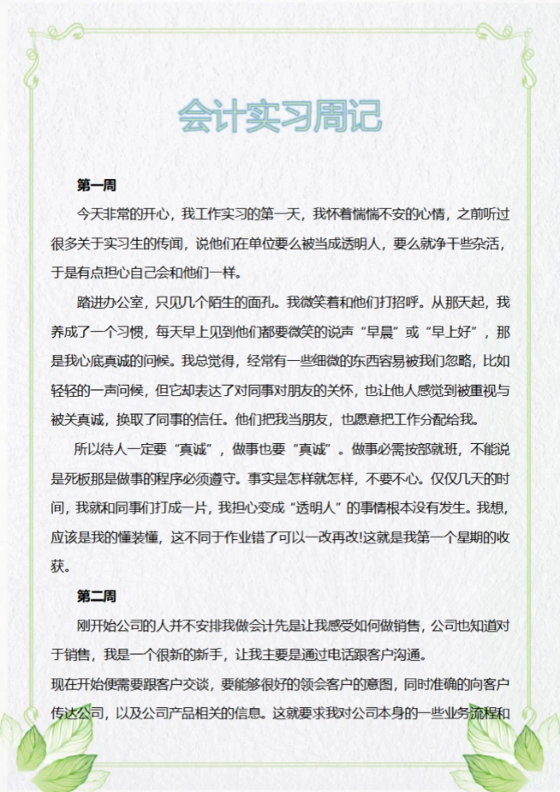 会计实习日记