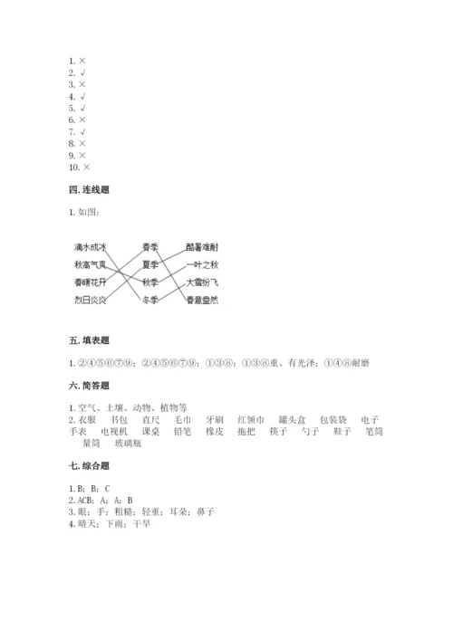 教科版二年级上册科学期末考试试卷及参考答案（夺分金卷）.docx
