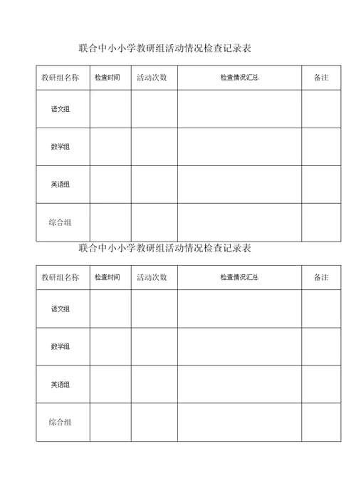 集体备课、教研活动检查记录表