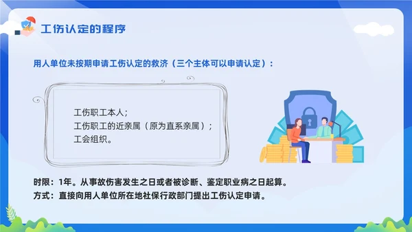 黄蓝简约工伤保险及处理流程PPT模板宣传PPT动态PPT