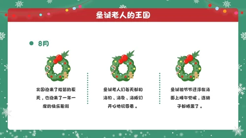 红绿色卡通圣诞节活动圣诞老人的王国学校主题班会课件PPT模板