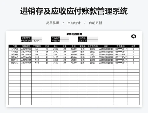 进销存及应收应付账款管理系统表模版