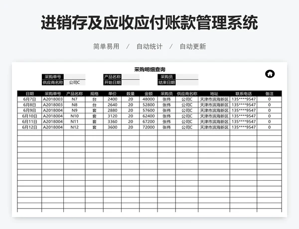 进销存及应收应付账款管理系统表模版