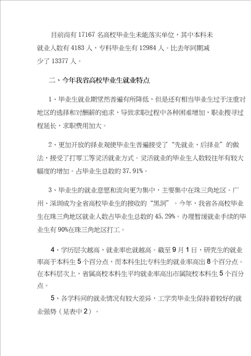 广东省普通高校毕业生就业工作情况