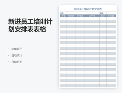 新进员工培训计划安排表表格