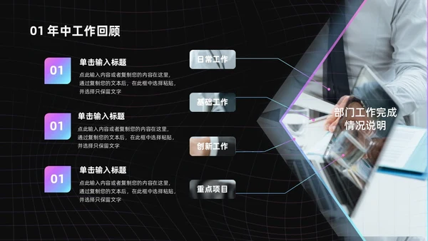 渐变黑色酸性线条风简约风工作总结PPT模板