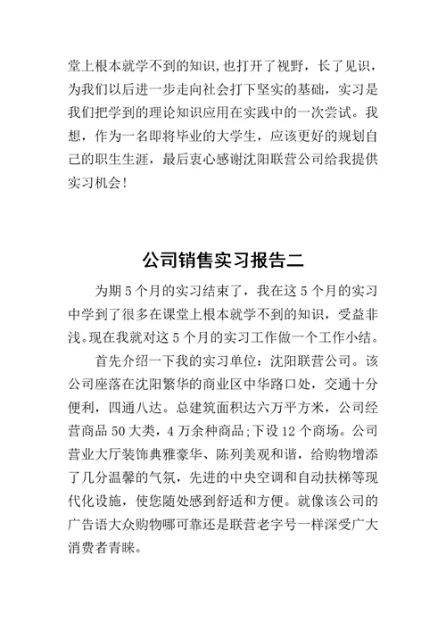 公司销售实习报告