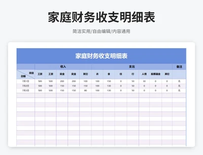 简约风家庭财务收支明细表