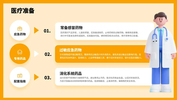 橙色3D风国庆亲子游攻略PPT模板