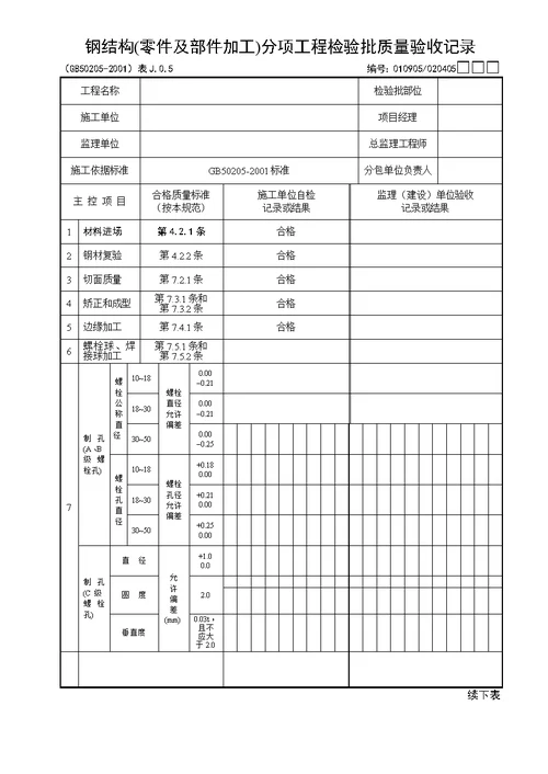 钢结构验收记录表