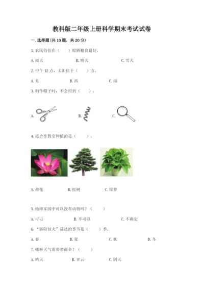 教科版二年级上册科学期末考试试卷及答案（夺冠系列）.docx