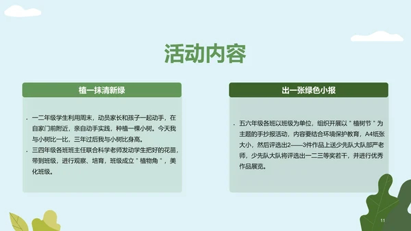 绿色卡通插画植树节活动策划PPT